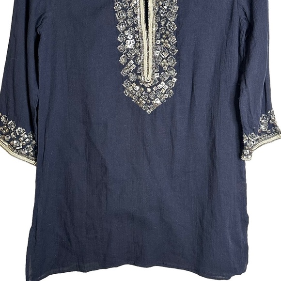 Calypso St. Barth Sequined Beaded Tunic Top Gauzy 100% Cotton India Small - Picture 2 of 14